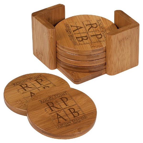 Engraved Promotional Bamboo Coasters Gift Set 6 4AllPromos