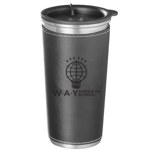 Promotional Engraved Black Leatherette Travel Mug Custom Travel Mugs