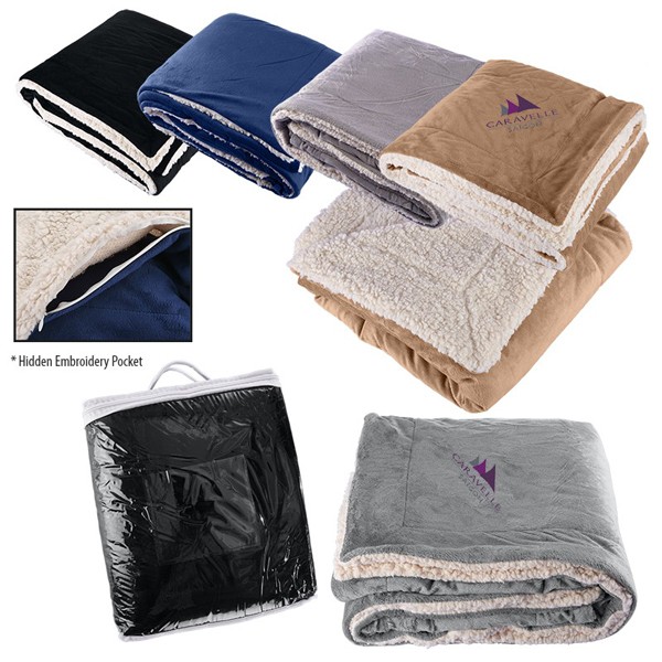 Embroidered Micro Mink Sherpa Blanket 4AllPromos