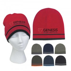 Knit Beanie Hat with Stripe Promotional Custom Imprinted With Logo