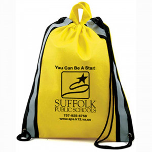 Marco Polo Drawstring Backpack With Safety Stripes Custom Imprinted With Logo