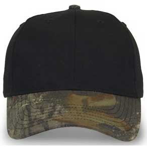Black/New Mossy Oak Breakup Camo Visor Structured Cap Promotional Custom Imprinted With Logo