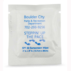 SPF 30 Sunscreen Towelettes Promotional Custom Imprinted With Logo SPF 30 Sunscreen Towelettes Promotional Custom Imprinted With Logo