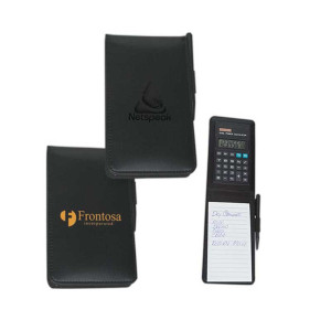 Leather Look Notebook with Calculator and Pen Promotional Custom Imprinted With Logo Leather Look Notebook with Calculator and Pen Promotional Custom Imprinted With Logo