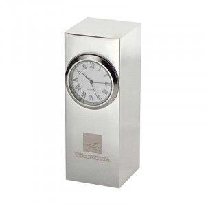Radiance Silver Plated Column Clock Promotional Custom Imprinted With Logo Radiance Silver Plated Column Clock Promotional Custom Imprinted With Logo