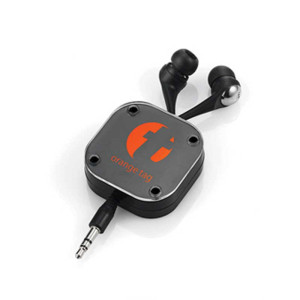 Premium Retractable Headphones by Sourcery Promotional Custom Imprinted With Logo
