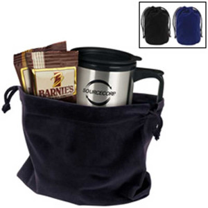 Stainless Trip Mug & Velvet Gift Bag Promotional Custom Imprinted With Logo Stainless Trip Mug & Velvet Gift Bag Promotional Custom Imprinted With Logo