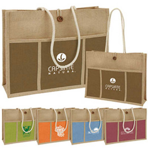 Sweda Jute Panel Pocket Tote