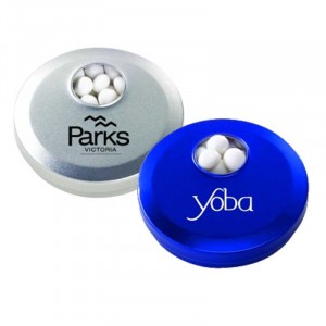 Circle Spin Tin with White Mints Promotional Custom Imprinted With Logo Circle Spin Tin with White Mints Promotional Custom Imprinted With Logo
