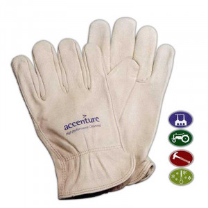 Beige Thermal-Lined Grain Cowhide Leather Gloves Custom Imprinted With Logo