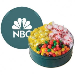 The Grand Tin - Starlite Mints, Mixed Jelly Beans, Hard Candy Promotional Custom Imprinted With Logo The Grand Tin - Starlite Mints, Mixed Jelly Beans, Hard Candy Promotional Custom Imprinted With Logo