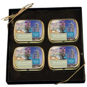 4 Small Mint Tin Gift Set Promotional Custom Imprinted With Logo