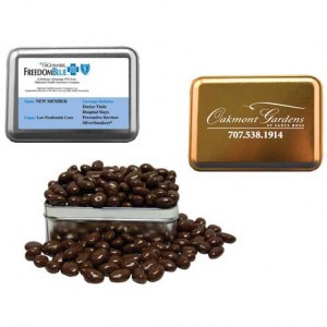 Small Rectangle Tin - Chocolate Covered Almonds Promotional Custom Imprinted With Logo Small Rectangle Tin - Chocolate Covered Almonds Promotional Custom Imprinted With Logo