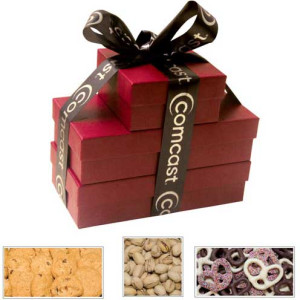 The Four Seasons - Chocolate Covered Pretzels, Cookies & Pistachios Promotional Custom Imprinted With Logo