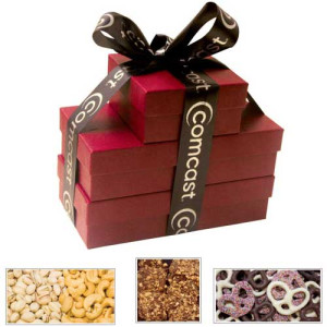 The Four Seasons - Chocolate Covered Pretzels, Cashews, Pistachios, & Almond Butter Crunch Promotional Custom Imprinted With Logo The Four Seasons - Chocolate Covered Pretzels, Cashews, Pistachios, & Almond Butter Crunch Promotional Custom Imprinted With Logo