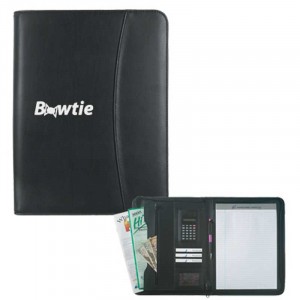 Leather Look Zippered Portfolio w/Calculator Promotional Custom Imprinted With Logo