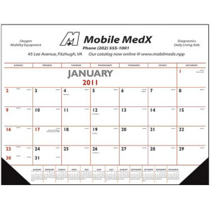 Desk Pad Calendar - Red & Black with Vinyl Corners Promotional Custom Imprinted With Logo Desk Pad Calendar - Red & Black with Vinyl Corners Promotional Custom Imprinted With Logo