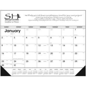 Desk Pad Calendar - Black & White with Vinyl Corners Promotional Custom Imprinted With Logo Desk Pad Calendar - Black & White with Vinyl Corners Promotional Custom Imprinted With Logo