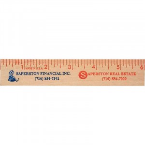 6 in. Natural Finish Flat Wood Ruler - 1 1/8 in. Custom Imprinted With Logo