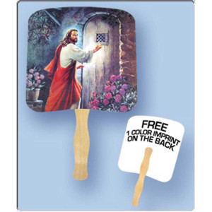 Religious Hand Fan - Jesus Knocking at the Door Custom Imprinted With Logo