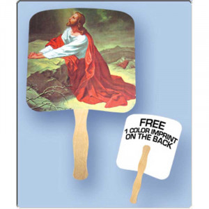 Religious Hand Fan - Jesus Praying Promotional Custom Imprinted With Logo