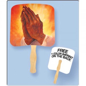 Religious Hand Fan - Praying Hands Promotional Custom Imprinted With Logo