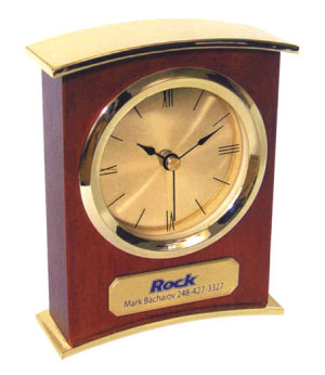 Double Arch Wooden Desktop Clock Promotional Custom Imprinted With Logo Double Arch Wooden Desktop Clock Promotional Custom Imprinted With Logo
