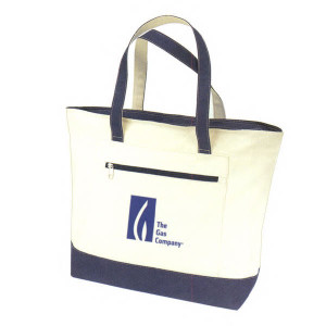Two-Tone Canvas Zippered Tote Bag Promotional Custom Imprinted With Logo