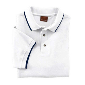 Harriton Short-Sleeve Pique Polo with Tipping - White Promotional Custom Imprinted With Logo