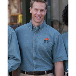 Harriton Short-Sleeve Denim Shirt Promotional Custom Imprinted With Logo Harriton Short-Sleeve Denim Shirt Promotional Custom Imprinted With Logo