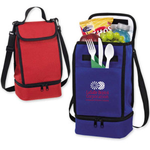 Dual Compartment Insulated Lunch Bag Promotional Custom Imprinted With Logo Dual Compartment Insulated Lunch Bag Promotional Custom Imprinted With Logo