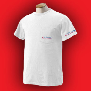 Fruit of the Loom 50/50 Pocket T-Shirt - White Promotional Custom Imprinted With Logo Fruit of the Loom 50/50 Pocket T-Shirt - White Promotional Custom Imprinted With Logo