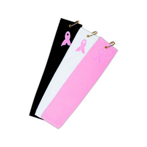 Pink Ribbon Stock Embroidered Golf Towel Promotional Custom Imprinted With Logo