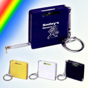Square Level Tape Measure Key Chain - 3 ft Promotional Custom Imprinted With Logo