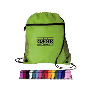 Drawstring Backpack With Mesh Pocket Promotional Custom Imprinted With Logo