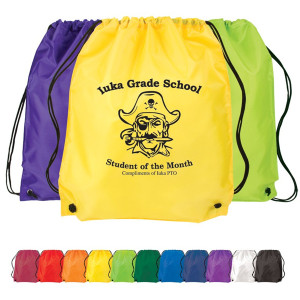 Economy Nylon Drawstring Backpack Promotional Custom Imprinted With Logo
