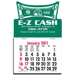 Press-N-Stick Calendar - Stretched Dollar Bill Promotional Custom Imprinted