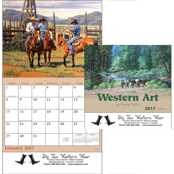 Western Art Wall Calendar Custom Imprinted 4allpromos