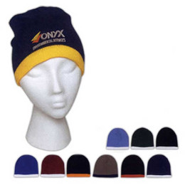 Wool Knit Beanie with Stripe Promotional Custom Imprinted With Logo