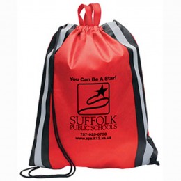 Magellan Drawstring Backpack With Safety Stripes Custom Imprinted With Logo