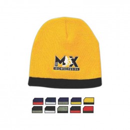 Beanie Knit Cap with Stripe - Screen Printed Promotional Custom Imprinted With Logo