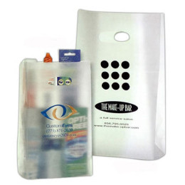 7 x 12 Frosted Plastic Die Cut Tote with Gusset - Ink Imprint Promotional Custom Imprinted With Logo