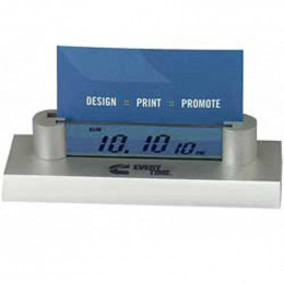 Business Card Holder LCD Clock Promotional Custom Imprinted With Logo