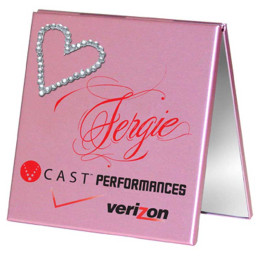 Heart Rhinestone Pink Double Mirror Promotional Custom Imprinted With Logo