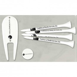 Four 3-1/4 in. Tees, 1 Divot Tool, 1 Ball Marker Promotional Custom Imprinted With Logo