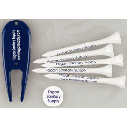 Five 2-3/4 in. Tees, 1 Divot Tool, 1 Ball Marker Promotional Custom Imprinted With Logo
