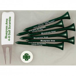 Six 2-3/4 in. Tees, 1 Metal Divot Tool, 1 Ball Marker Promotional Custom Imprinted With Logo