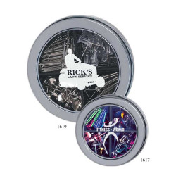 Round Tin with Assortment of Clips/Pins Promotional Custom Imprinted With Logo