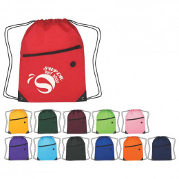 Drawstring Sports Pack with Front Zipper Promotional Custom Imprinted With Logo