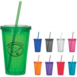 16 oz Double Wall Acrylic Tumbler with Straw Promotional Custom Imprinted Logo